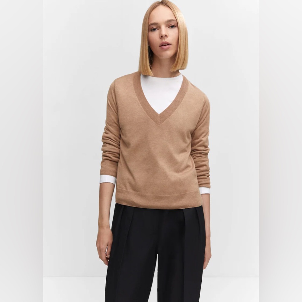 MANGO Fine-knit V-neck sweater
